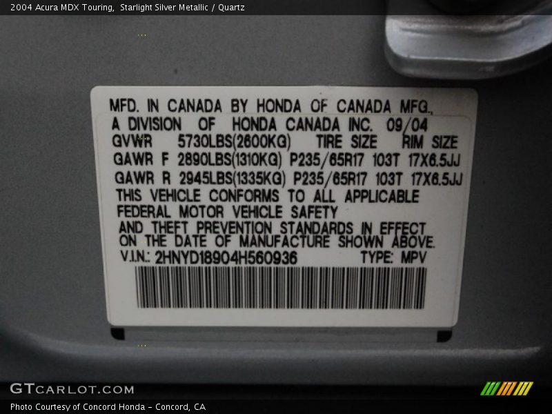 Starlight Silver Metallic / Quartz 2004 Acura MDX Touring