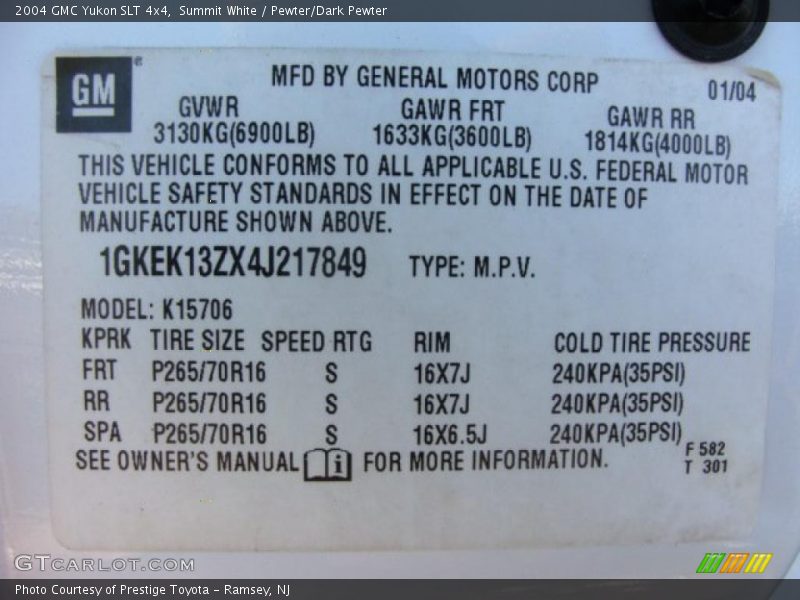 Summit White / Pewter/Dark Pewter 2004 GMC Yukon SLT 4x4