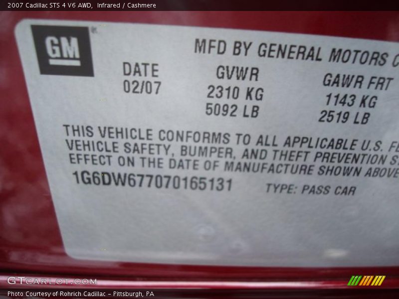 Infrared / Cashmere 2007 Cadillac STS 4 V6 AWD
