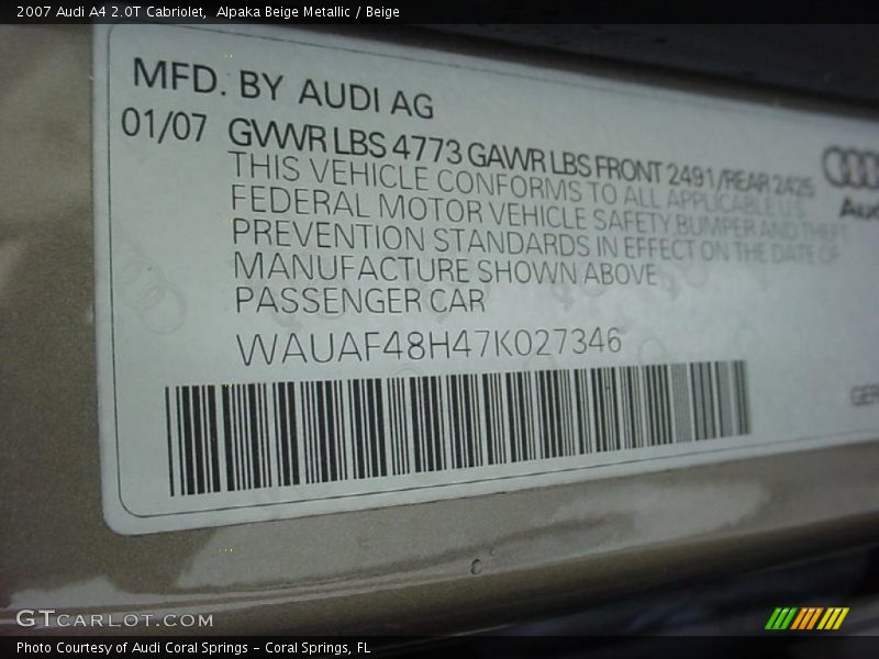 Alpaka Beige Metallic / Beige 2007 Audi A4 2.0T Cabriolet