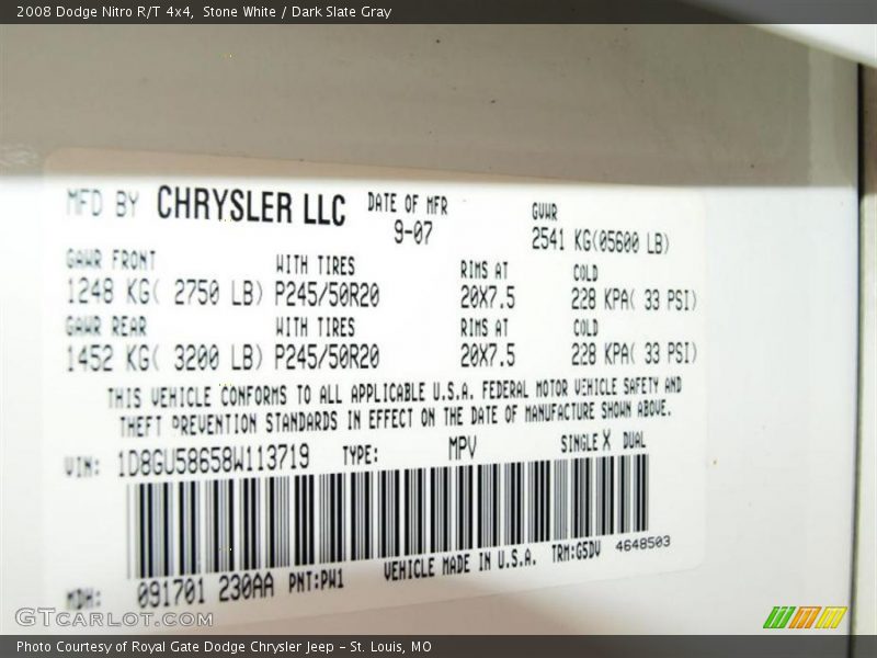Stone White / Dark Slate Gray 2008 Dodge Nitro R/T 4x4