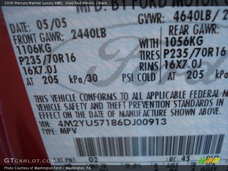 Vivid Red Metallic / Black 2006 Mercury Mariner Luxury 4WD