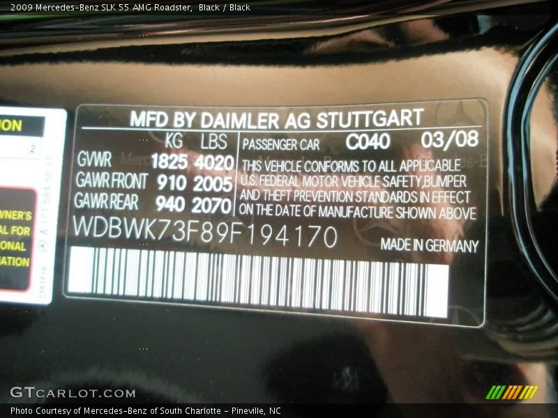 Black / Black 2009 Mercedes-Benz SLK 55 AMG Roadster