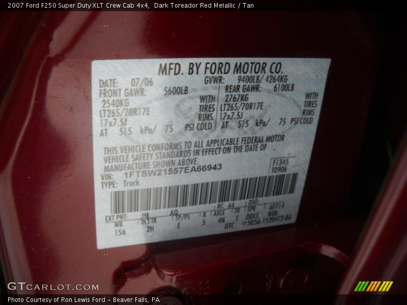 Dark Toreador Red Metallic / Tan 2007 Ford F250 Super Duty XLT Crew Cab 4x4