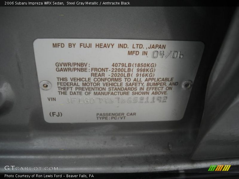 Steel Gray Metallic / Anthracite Black 2006 Subaru Impreza WRX Sedan