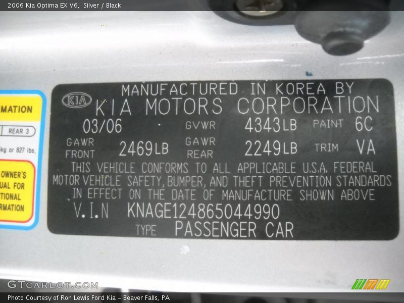 Silver / Black 2006 Kia Optima EX V6