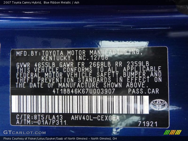 Blue Ribbon Metallic / Ash 2007 Toyota Camry Hybrid