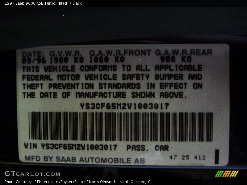 Black / Black 1997 Saab 9000 CSE Turbo
