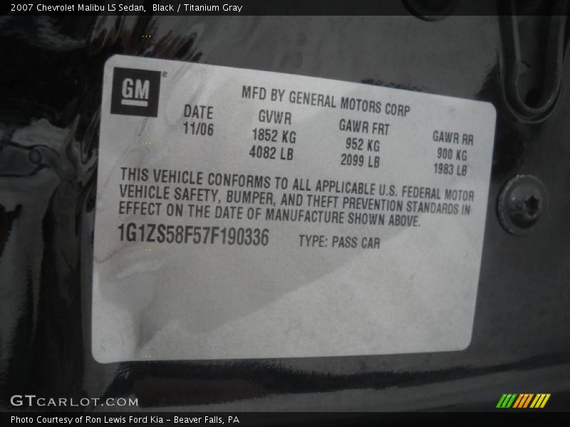 Black / Titanium Gray 2007 Chevrolet Malibu LS Sedan