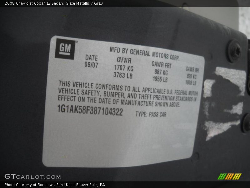 Slate Metallic / Gray 2008 Chevrolet Cobalt LS Sedan