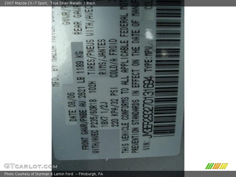 True Silver Metallic / Black 2007 Mazda CX-7 Sport