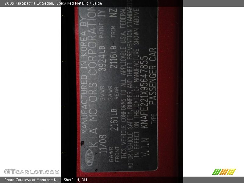 Spicy Red Metallic / Beige 2009 Kia Spectra EX Sedan