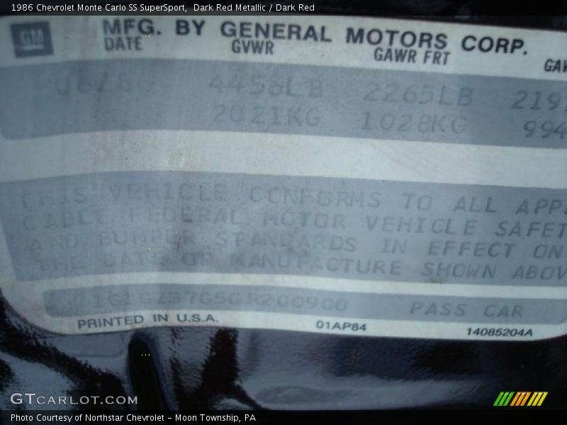 Dark Red Metallic / Dark Red 1986 Chevrolet Monte Carlo SS SuperSport
