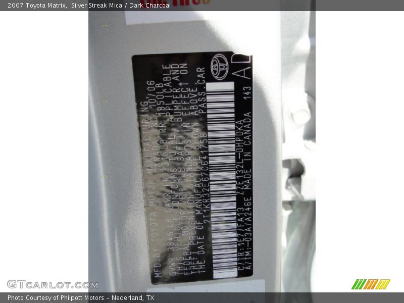 Silver Streak Mica / Dark Charcoal 2007 Toyota Matrix