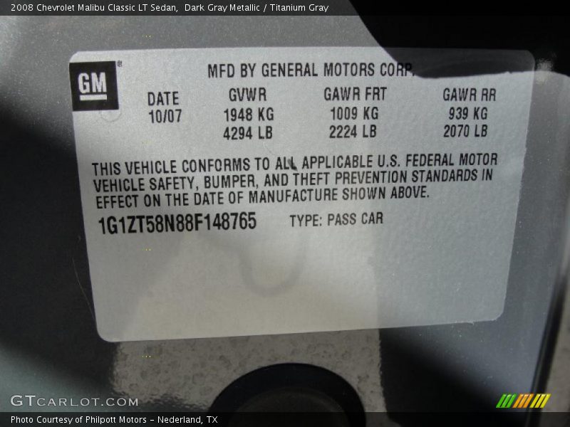 Dark Gray Metallic / Titanium Gray 2008 Chevrolet Malibu Classic LT Sedan