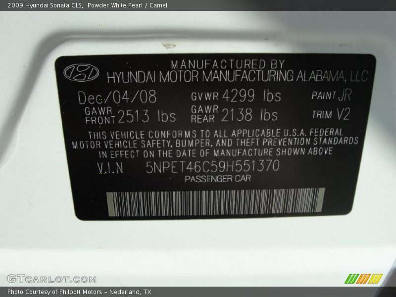 Powder White Pearl / Camel 2009 Hyundai Sonata GLS