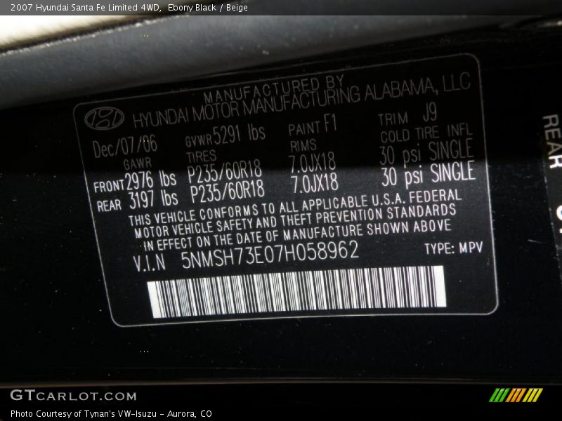 Ebony Black / Beige 2007 Hyundai Santa Fe Limited 4WD