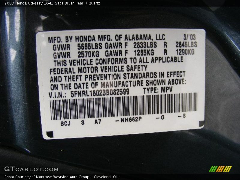 Sage Brush Pearl / Quartz 2003 Honda Odyssey EX-L
