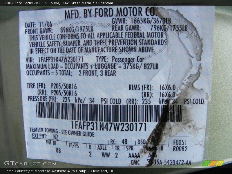 Kiwi Green Metallic / Charcoal 2007 Ford Focus ZX3 SES Coupe