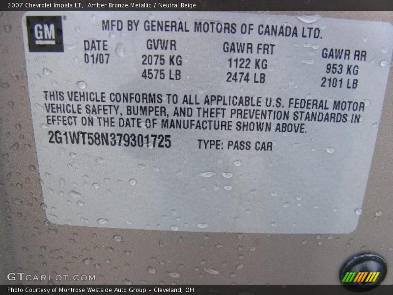 Amber Bronze Metallic / Neutral Beige 2007 Chevrolet Impala LT