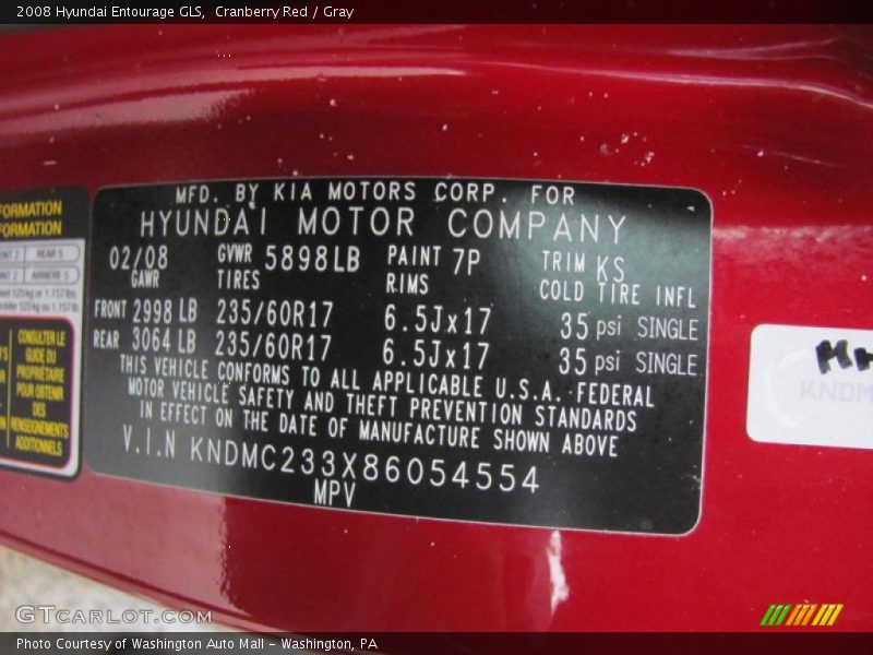 Cranberry Red / Gray 2008 Hyundai Entourage GLS