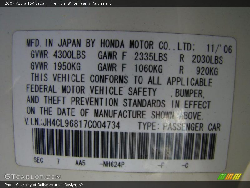 Premium White Pearl / Parchment 2007 Acura TSX Sedan