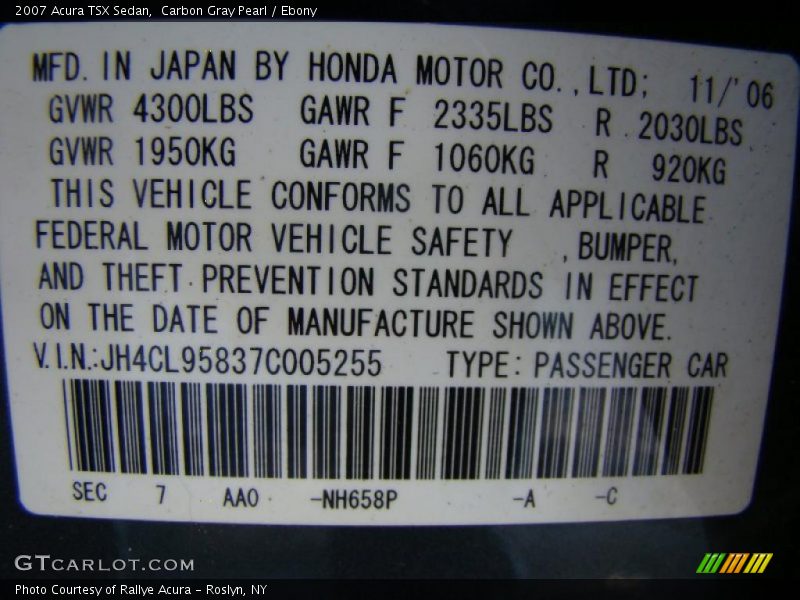 Carbon Gray Pearl / Ebony 2007 Acura TSX Sedan