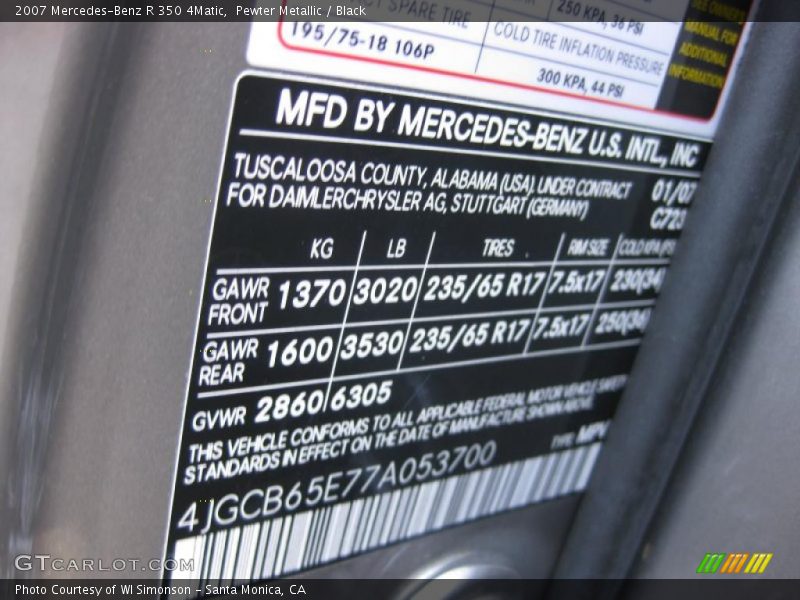 Pewter Metallic / Black 2007 Mercedes-Benz R 350 4Matic