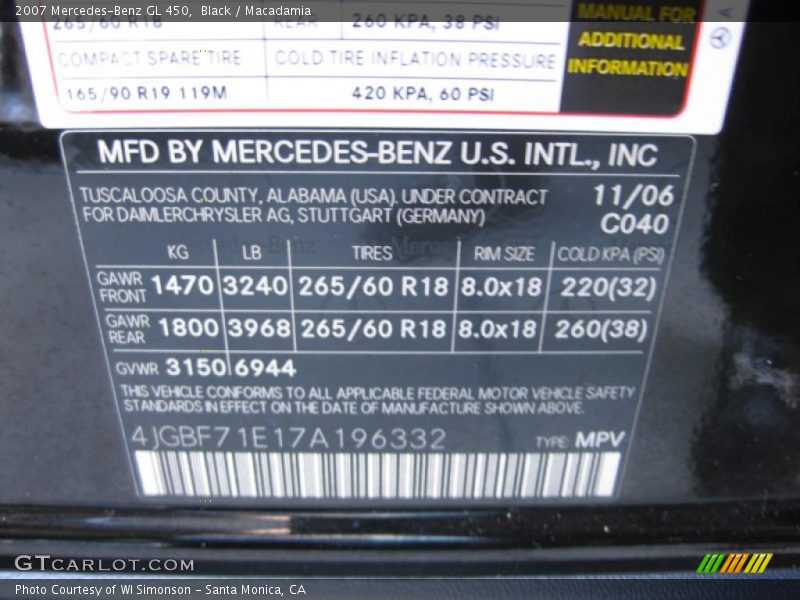 Black / Macadamia 2007 Mercedes-Benz GL 450