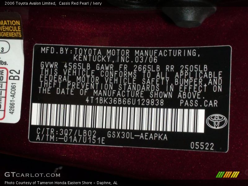 Cassis Red Pearl / Ivory 2006 Toyota Avalon Limited