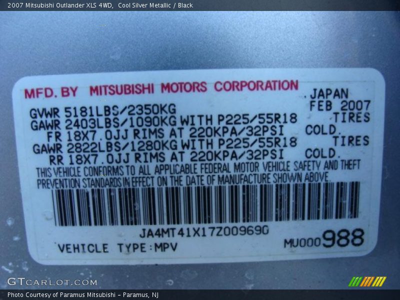 Cool Silver Metallic / Black 2007 Mitsubishi Outlander XLS 4WD