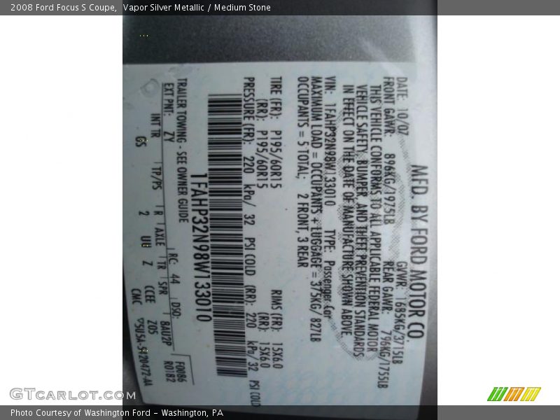 Vapor Silver Metallic / Medium Stone 2008 Ford Focus S Coupe