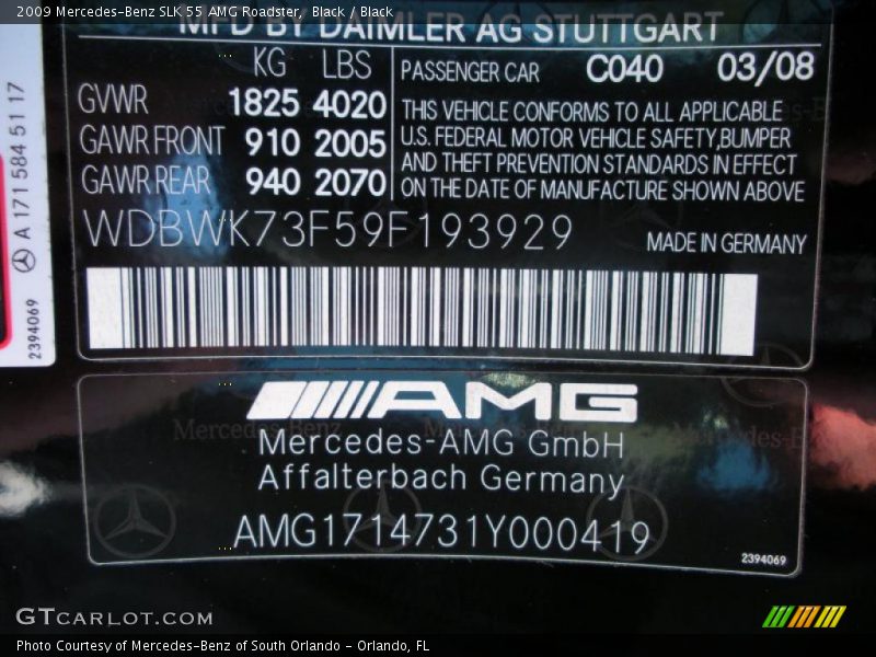 Black / Black 2009 Mercedes-Benz SLK 55 AMG Roadster
