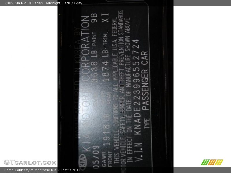 Midnight Black / Gray 2009 Kia Rio LX Sedan