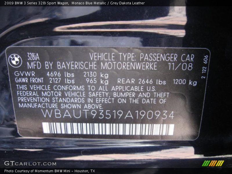 Monaco Blue Metallic / Grey Dakota Leather 2009 BMW 3 Series 328i Sport Wagon