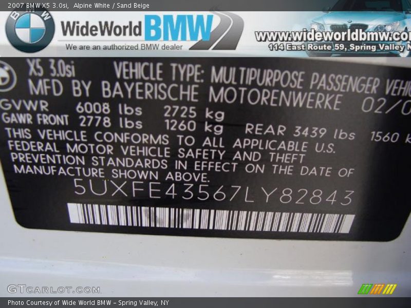 Alpine White / Sand Beige 2007 BMW X5 3.0si