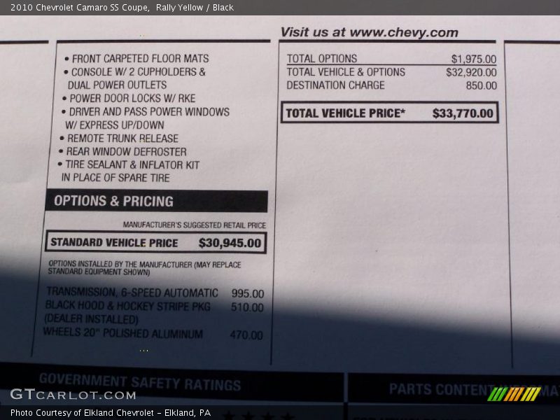 Rally Yellow / Black 2010 Chevrolet Camaro SS Coupe