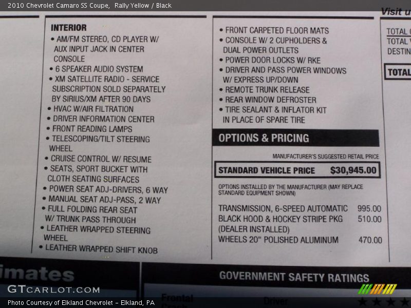 Rally Yellow / Black 2010 Chevrolet Camaro SS Coupe