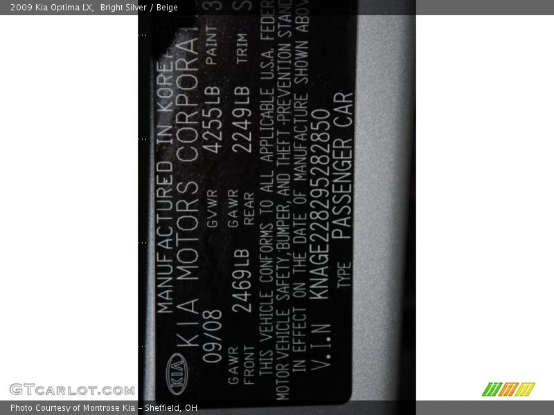 Bright Silver / Beige 2009 Kia Optima LX