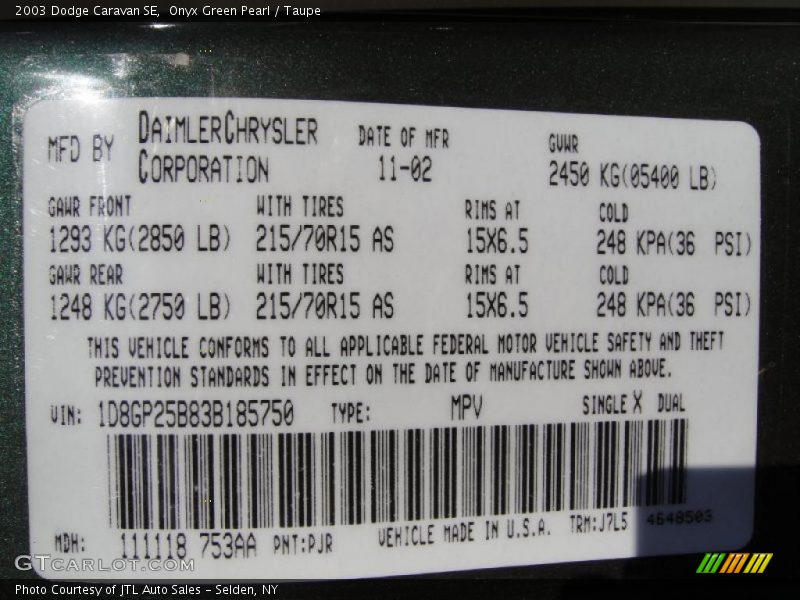 Onyx Green Pearl / Taupe 2003 Dodge Caravan SE