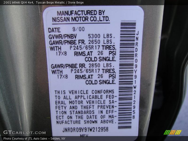 Tuscan Beige Metallic / Stone Beige 2001 Infiniti QX4 4x4