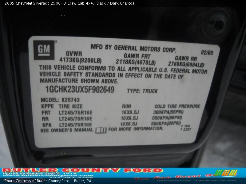 Black / Dark Charcoal 2005 Chevrolet Silverado 2500HD Crew Cab 4x4