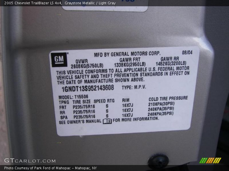 Graystone Metallic / Light Gray 2005 Chevrolet TrailBlazer LS 4x4