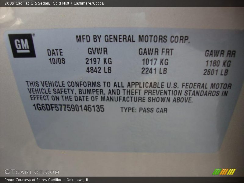 Gold Mist / Cashmere/Cocoa 2009 Cadillac CTS Sedan