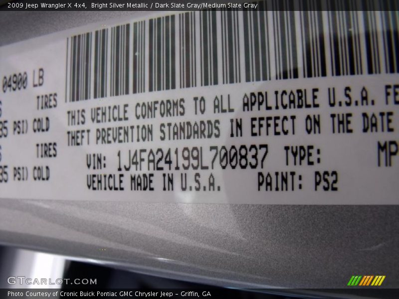 Bright Silver Metallic / Dark Slate Gray/Medium Slate Gray 2009 Jeep Wrangler X 4x4