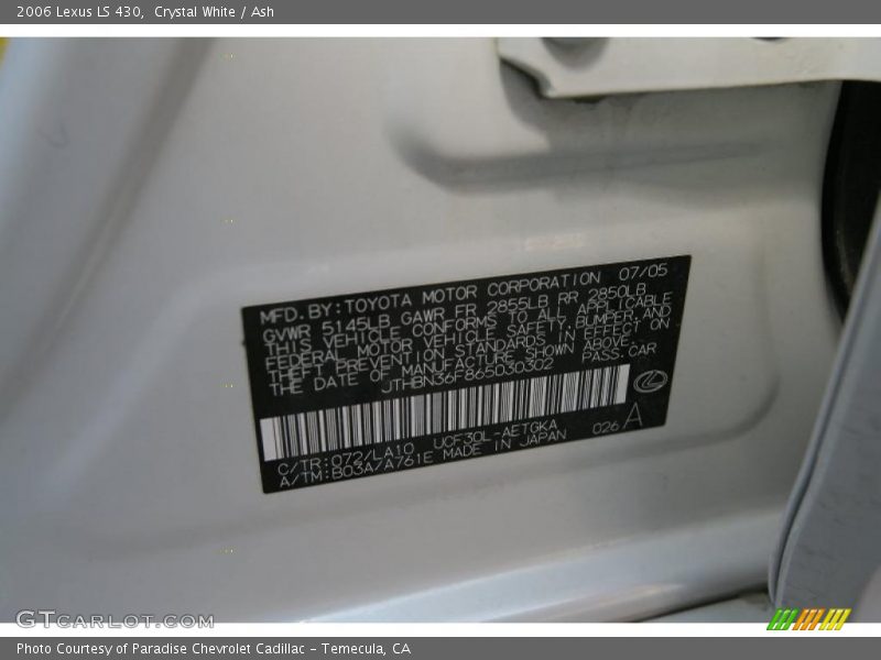 Crystal White / Ash 2006 Lexus LS 430