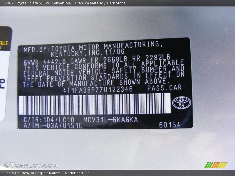 Titanium Metallic / Dark Stone 2007 Toyota Solara SLE V6 Convertible