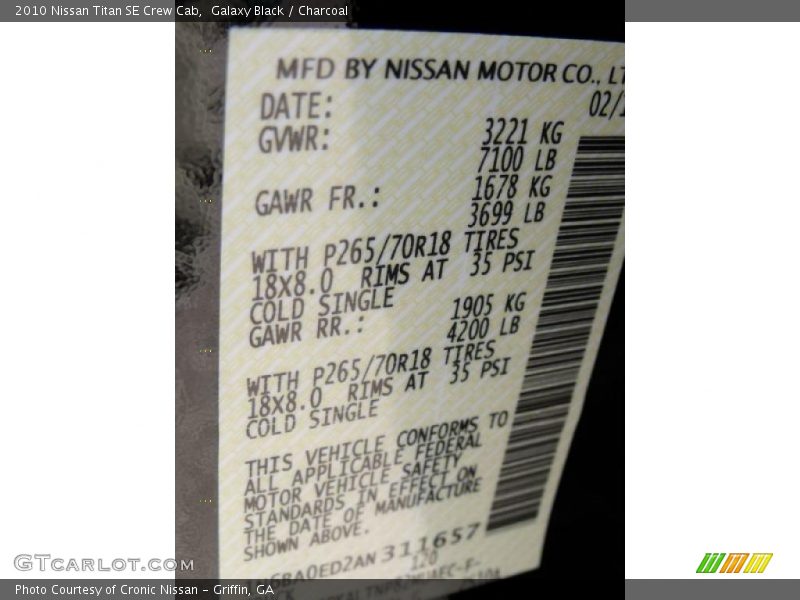 Galaxy Black / Charcoal 2010 Nissan Titan SE Crew Cab