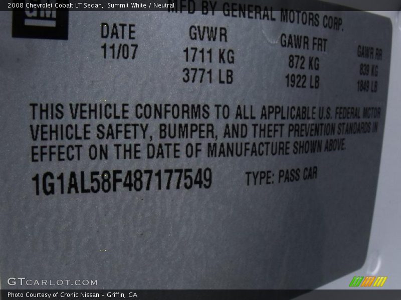 Summit White / Neutral 2008 Chevrolet Cobalt LT Sedan