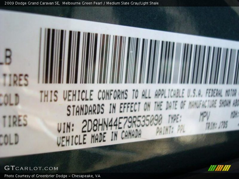 Melbourne Green Pearl / Medium Slate Gray/Light Shale 2009 Dodge Grand Caravan SE